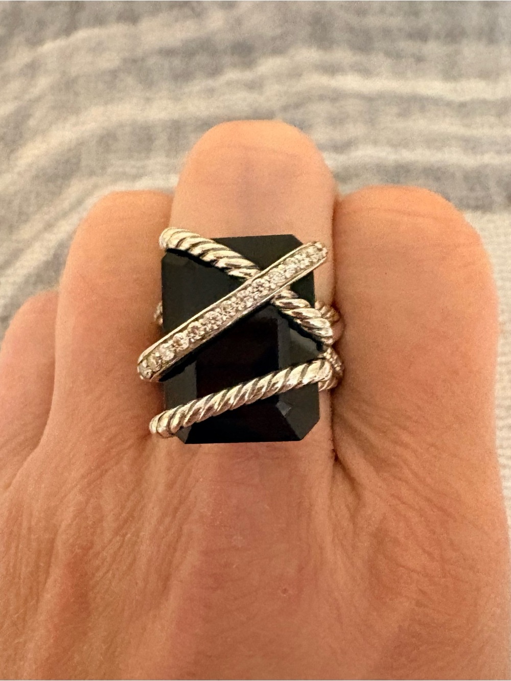 David Yurman Cable Wrap Ring with Black Onyx and Diamonds